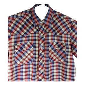 Western Bronco Short Sleeve Shirt Red White Blue America USA Mens Medium